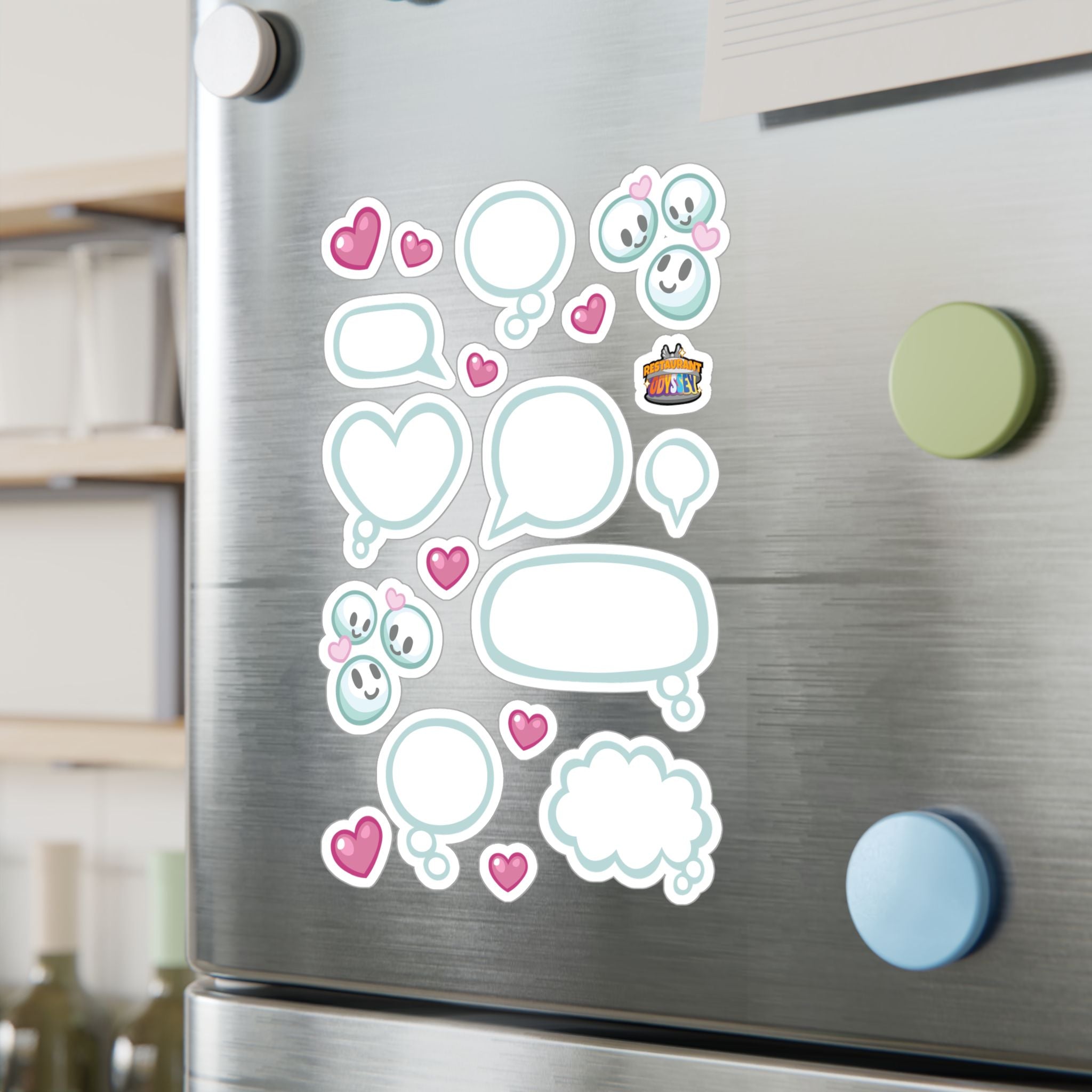 OFFICIAL Restaurant Odyssey Stickers Cute Speech Bubble Kiss-Cut Vinyl Decal Sheet — Heart & Emoji Stickers for Laptops, Phones, Windows