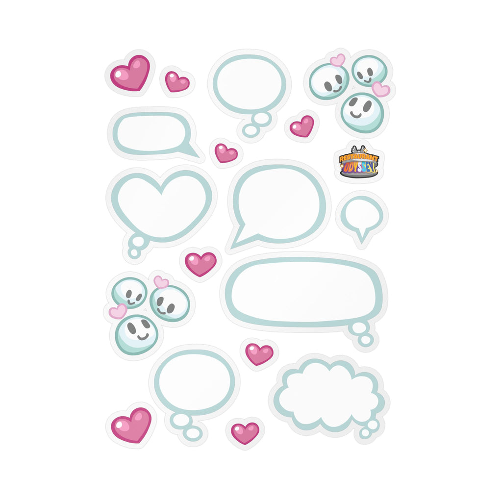 OFFICIAL Restaurant Odyssey Stickers Cute Speech Bubble Kiss-Cut Vinyl Decal Sheet — Heart & Emoji Stickers for Laptops, Phones, Windows