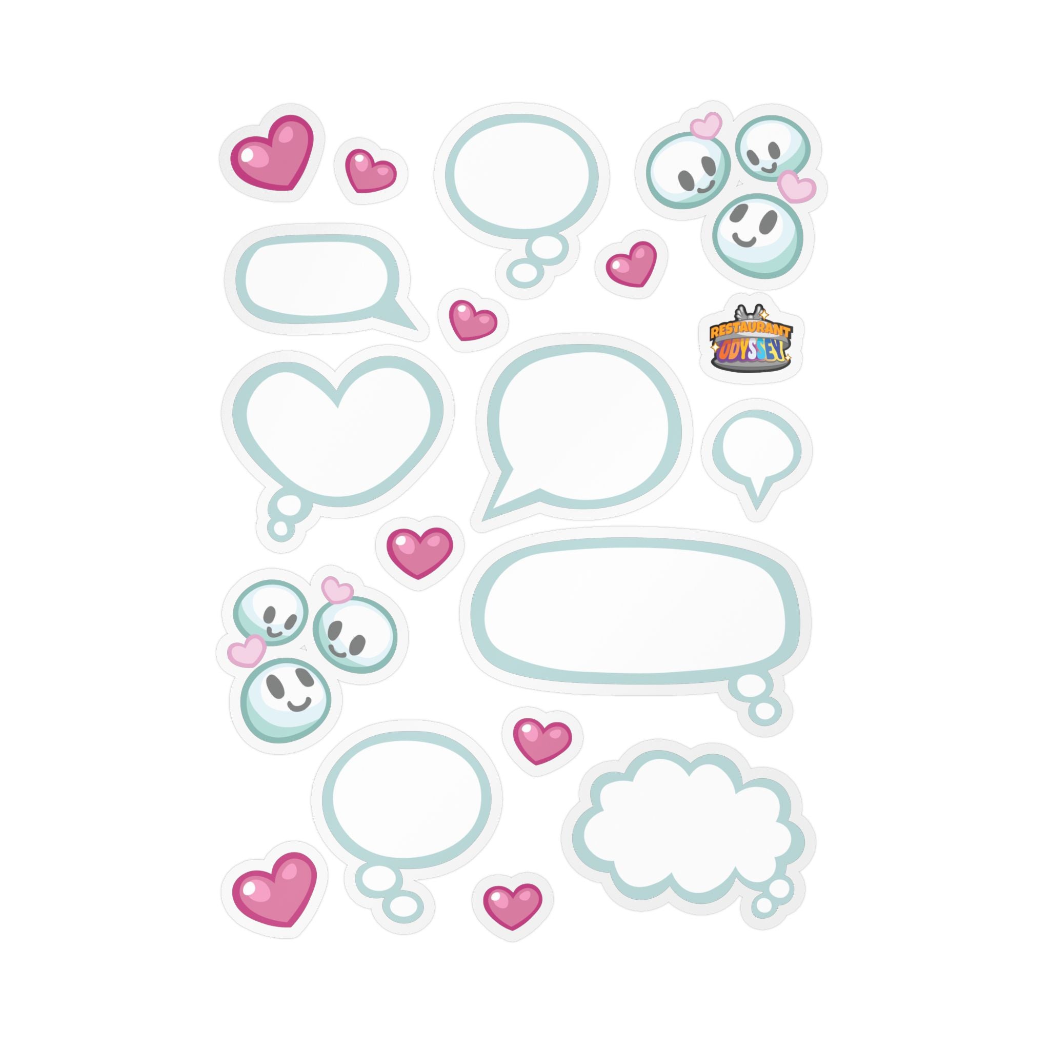 OFFICIAL Restaurant Odyssey Stickers Cute Speech Bubble Kiss-Cut Vinyl Decal Sheet — Heart & Emoji Stickers for Laptops, Phones, Windows