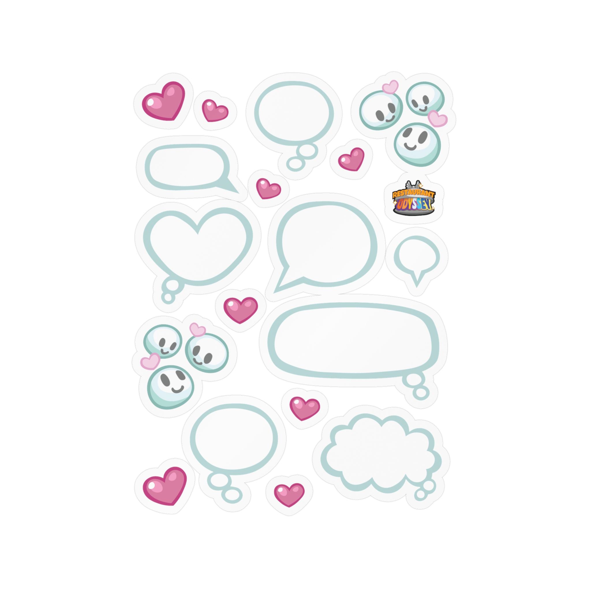 OFFICIAL Restaurant Odyssey Stickers Cute Speech Bubble Kiss-Cut Vinyl Decal Sheet — Heart & Emoji Stickers for Laptops, Phones, Windows